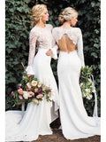 Long Sleeve White Mermaid Wedding Dresses Vintage Rustic Lace Wedding Dress AWD1152-SheerGirl