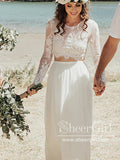 Long Sleeves Boho Wedding Dress Two Pieces Chiffon Wedding Dress AWD1882-SheerGirl