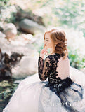 Long Sleeves Halloween Wedding Dresses Black Appliqued Bridal Dresses AWD1638-SheerGirl