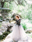 Halloweenské svatební šaty s dlouhými rukávy Černé svatební šaty s aplikací AWD1638 