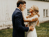 Long Sleeves Rustic Lace Weding Dresses Appliqued Ivory Beach Wedding Dress AWD1789-SheerGirl