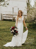 Long Sleeves Rustic Lace Weding Dresses Appliqued Ivory Beach Wedding Dress AWD1789-SheerGirl