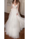Long Sleeves See Through Lace Ball Gown Wedding Dresses Backless Bridal Dress AWD1150-SheerGirl