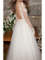 Mangas largas ver a través de encaje vestido de bola vestidos de novia vestido de novia sin espalda AWD1150 