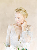 Long Sleeves See Through V Neck Diamond A Line Wedding Dress AWD1839-SheerGirl