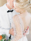 Long Sleeves See Through V Neck Diamond A Line Wedding Dress AWD1839-SheerGirl