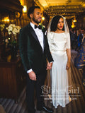 Long Sleeves Simple Style Wedding Gown Ivory Satin Sheath Wedding Dress AWD1637-SheerGirl