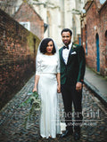 Long Sleeves Simple Style Wedding Gown Ivory Satin Sheath Wedding Dress AWD1637-SheerGirl