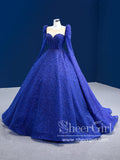 Long Sleeves Sweetheart Neckline Sequins Ball Gown Prom Dresses Sparkly Quinceanera Dresses ARD2846-SheerGirl
