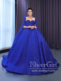 Long Sleeves Sweetheart Neckline Sequins Ball Gown Prom Dresses Sparkly Quinceanera Dresses ARD2846-SheerGirl