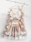 Long Sleeves V Neck Homecoming Dress 3D Flowers Fairy Short Prom Dress ARD2807