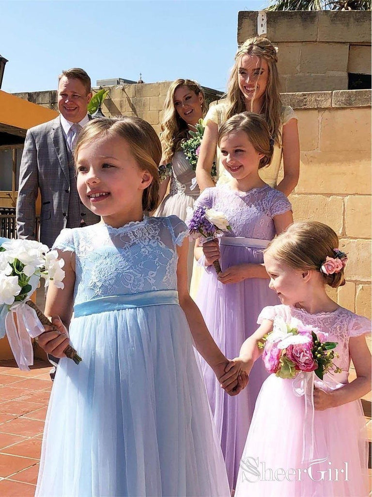 Long Tulle Pink Flower Girl Dresses Lace Bodice Lilac Cute Flower Girl SheerGirl Long Tulle Pink Flower Girl Dresses Lace Bodice Lilac Cute Flower Girl SheerGirl