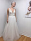 Long V-Neck Backless Ivory Simple Beach Wedding Dresses APD3319