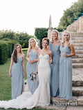 Long one Shoulder Cheap Dusty Blue Bridesmaid Dresses with Slit Mother of Bride Dress PB10079-SheerGirl