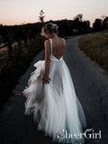 Luxurious Lace Bodice Tulle Skirt Bridal Gown with a Low V Back Minimalist Wedding Dresses AWD1665-SheerGirl