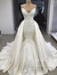 Luxusní saténové vyšívané šaty Quinceanera Korálkové společenské svatební šaty s odnímatelnou vlečkou AWD1710 