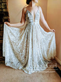 Luxury Strips Lace A-Line Wedding Dress Backless Bohemian Wedding Gown AWD1878-SheerGirl