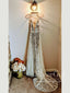 Luxury Strips Lace A-Line Wedding Dress Backless Bohemian Wedding Gown AWD1878