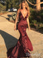 Maroon Mermaid Formal Dresses Deep V neck Burgundy Sexy Prom Dresses APD3472