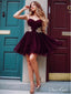 Maroon Mini Homecoming Dresses Levné Krajkové Nášivka Krátké Hoco šaty ARD1555 