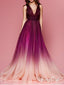 Maroon Ombre Prom Dresses V Neck Cheap Long Formal Dresses for Women ARD1343