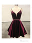Maroon Velvet Homecoming Dresses Spaghetti Strap V Neck Short Prom Dresses ARD1344