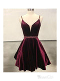 Maroon Velvet Homecoming Dresses Spaghetti Strap V Neck Short Prom Dresses ARD1344-SheerGirl