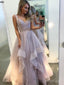 Lilavé jednoduché dlouhé plesové šaty s popruhem Levné plesové šaty ARD2074