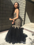 Mermaid Black Prom Dresses 20's Vintage Gold Lace Sexy Formal Dresses APD3441-SheerGirl