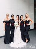 Mermaid Black Satin Pleats Details Bridesmaids Dress Colloestion ARD2483-SheerGirl