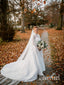 Vestido de novia sirena con mangas largas y escote redondo completo vestido de novia desmontable de encaje marfil AWD1644 