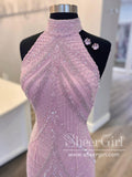 Mermaid Halter Neck Evening Dress with Slit Sexy Shiny Rhinestone Long Prom Dresses ARD2722-SheerGirl