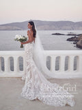 Mermaid Vintage Beaded Lace Bridal Gown with Deep V Neck Court Train Wedding Dress AWD1802-SheerGirl