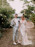 Mermaid Wedding Dress with Chapel Train long Sleeves Colorful Embroidery AWD1631-SheerGirl
