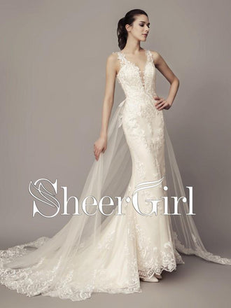 Mermaid Wedding Dresses Cheap Ivory Lace Summer Vintage Wedding Dresses AWD1020-SheerGirl