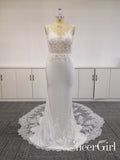 Mermaid Wedding Gown with Train and Unlined Bodice Ivory Satin and Tulle AWD1695-SheerGirl