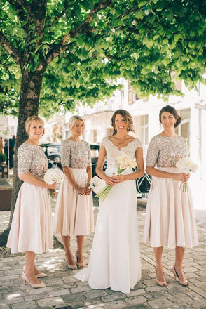 Midi Length Bridesmaid Dresses Half Sleeve Modest Mother of the Bride Dresses ARD1192-SheerGirl