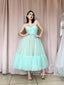 Mint Green Tulle Dress with Corset Bodice Tea Length Prom Dress ARD2716