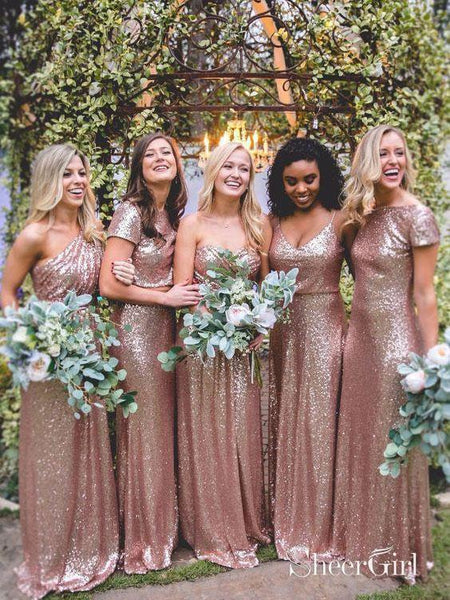 Mismatched Rose Gold Sequin Long Wedding Bridesmaid Dresses APD2806 Mismatched Rose Gold Sequin Long Wedding Bridesmaid Dresses APD2806