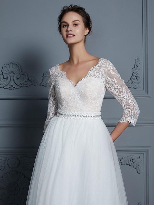 Modes 3/4 Sleeve Wedding Dresses Ivory Lace Top Beach Wedding Dresses AWD1086 Modes 3/4 Sleeve Wedding Dresses Ivory Lace Top Beach Wedding Dresses AWD1086
