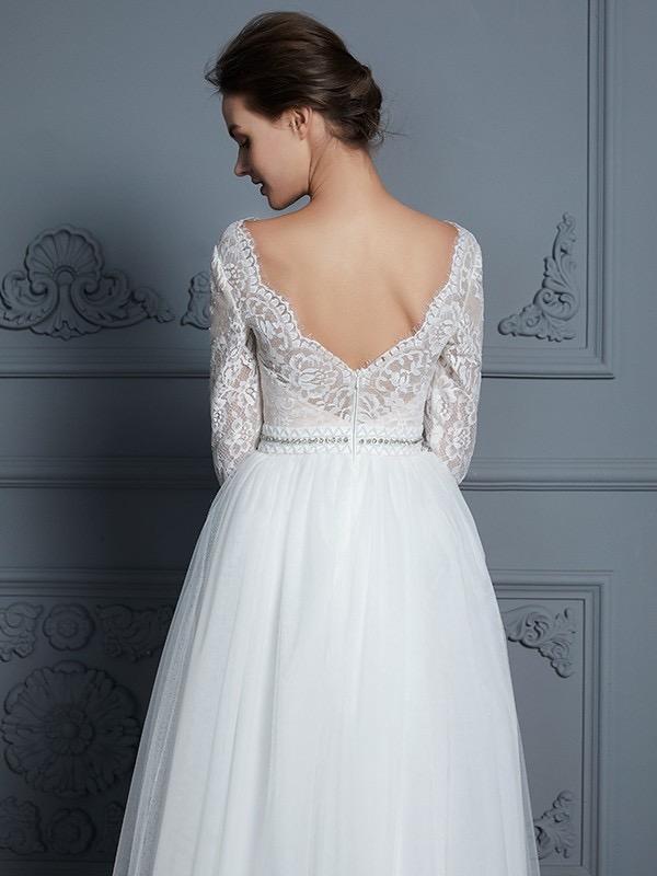 Modes 3/4 Sleeve Wedding Dresses Ivory Lace Top Beach Wedding Dresses AWD1086 Modes 3/4 Sleeve Wedding Dresses Ivory Lace Top Beach Wedding Dresses AWD1086