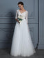 Modes 3/4 Sleeve Wedding Dresses Ivory Lace Top Beach Wedding Dresses AWD1086