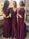 Modest Burgundy Long Sheath Mismatched Bridesmaid Dresses with Sash ARD1758-SheerGirl