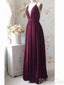 Modest Deep V-neck Prom Dresses Wine Chiffon Long Formal Gown ARD2397