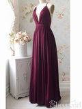 Modest Deep V-neck Prom Dresses Wine Chiffon Long Formal Gown ARD2397-SheerGirl