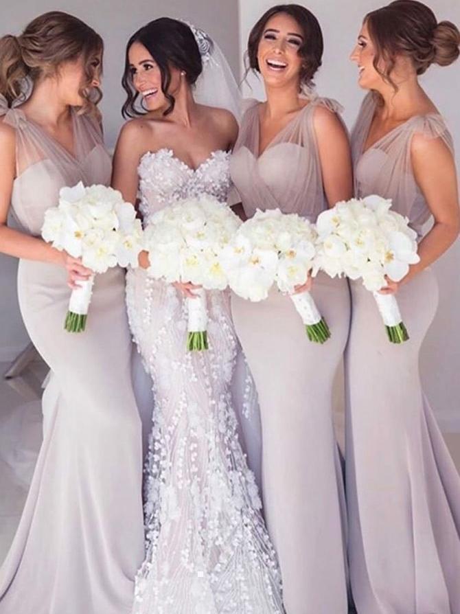 Modest Light Grey Mermaid Long Bridesmaid Dresses Plus Size ARD1835 SheerGirl Modest Light Grey Mermaid Long Bridesmaid Dresses Plus Size ARD1835 SheerGirl