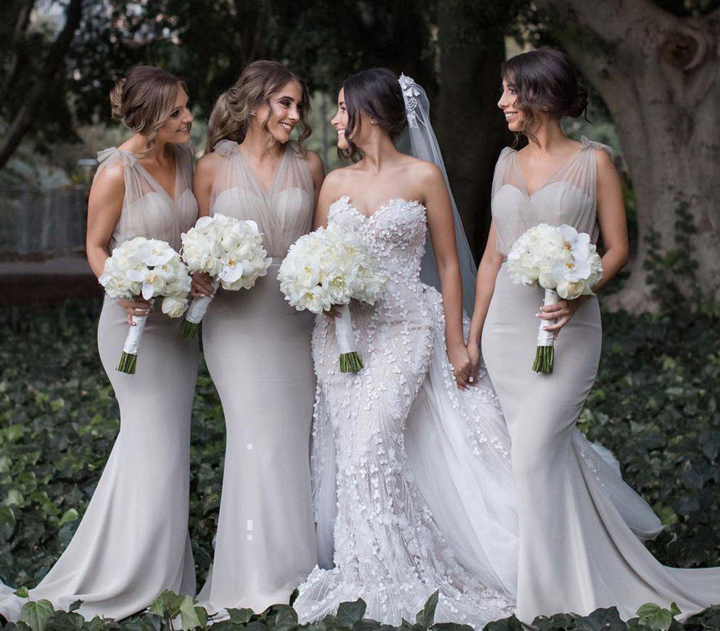 Modest Light Grey Mermaid Long Bridesmaid Dresses Plus Size ARD1835 Modest Light Grey Mermaid Long Bridesmaid Dresses Plus Size ARD1835
