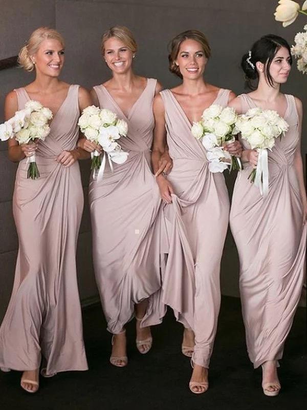 Modest Long Bridesmaid Dresses V Neck Cheap Plus Size Bridesmaid Dresses ARD1170-SheerGirl