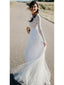 Modest Long Sleeve White Tulle & Lace Beach Wedding Dresses Cheap AWD1262