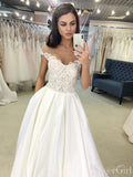 Modest Off The Shoulder Ivory Lace Wedding Dresses AWD1305-SheerGirl
